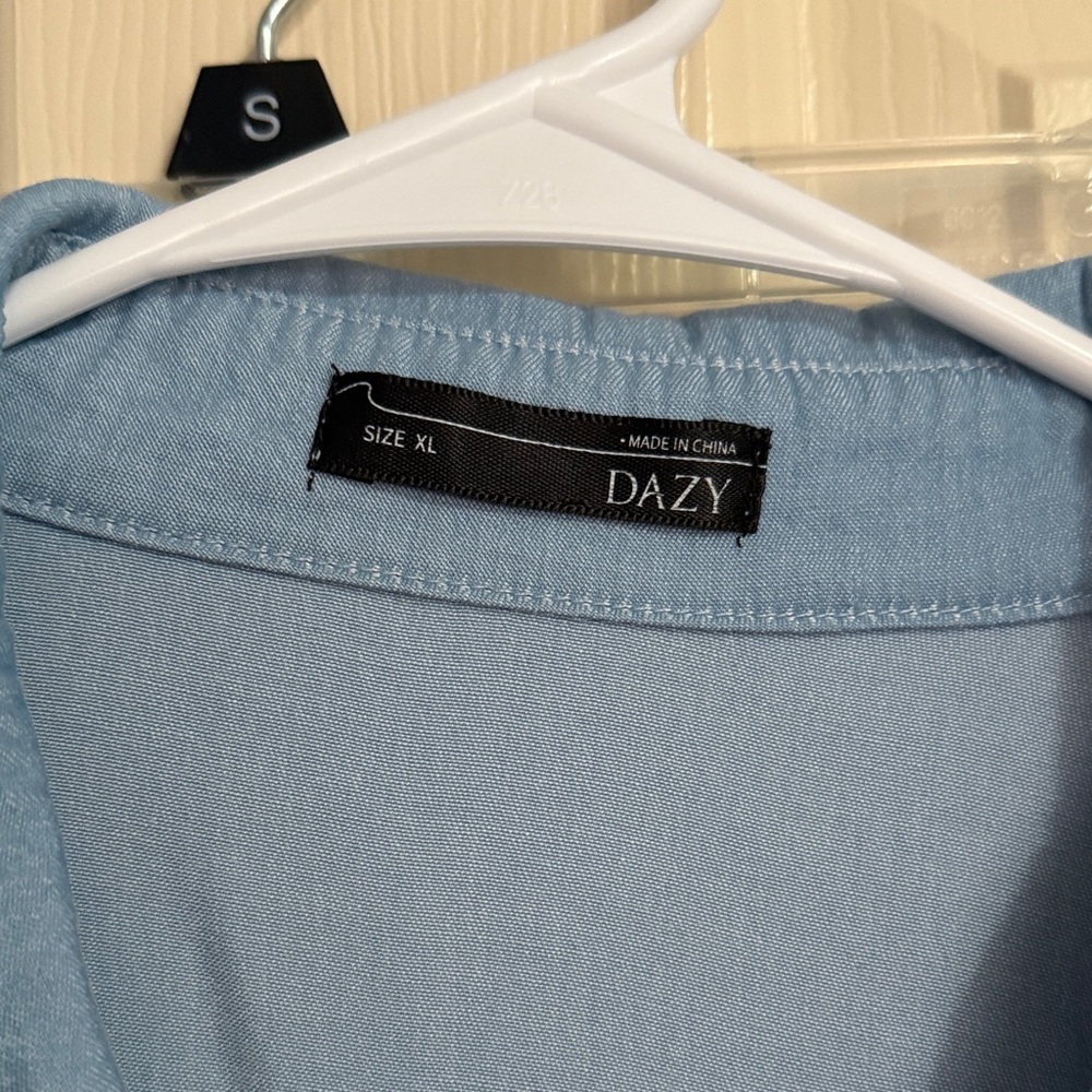 Women's Light Blue Button-Down Shirt and Shorts Set - Picture 2 of 6